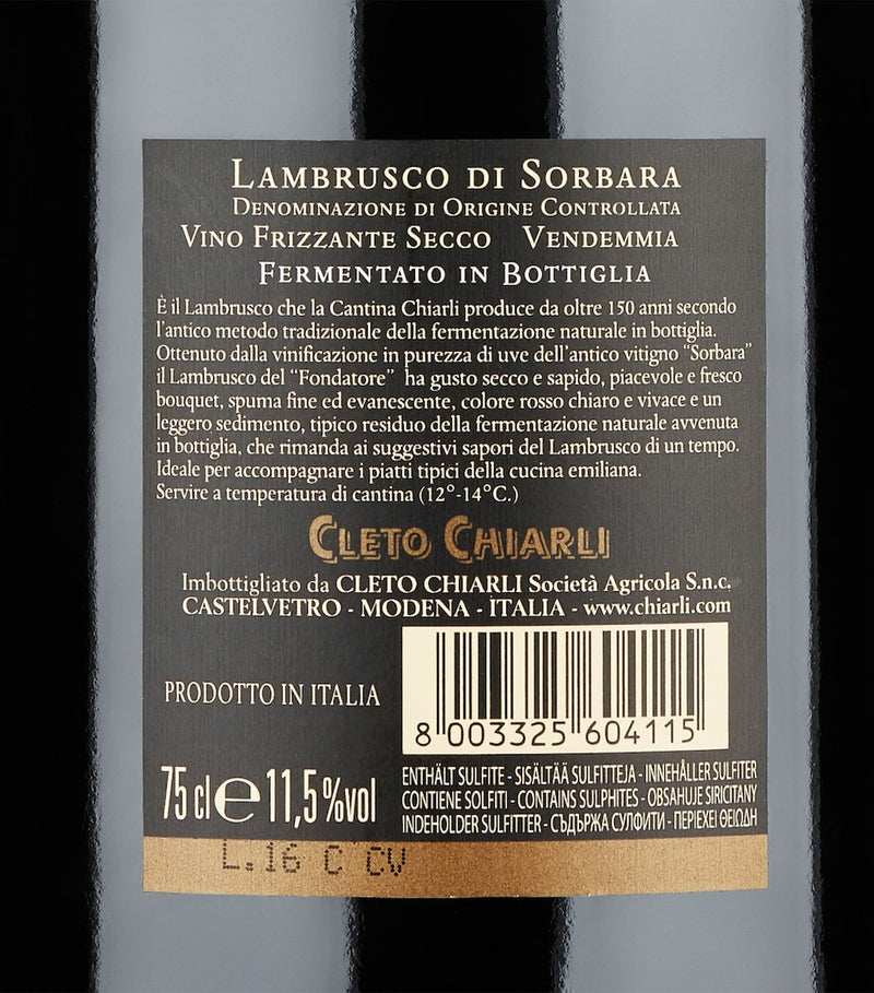 Sparkling Red Lambrusco Wine 2023 Vintage 75cl