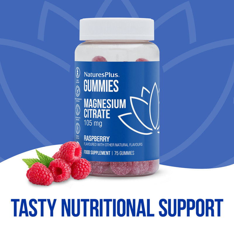 NaturesPlus Magnesium Citrate Gummies Raspberry 75 gummies, imported from the UK