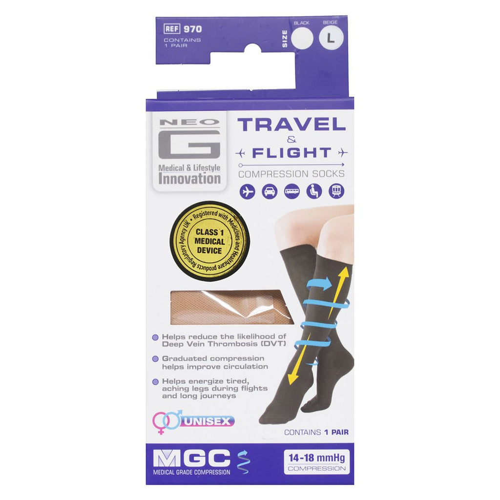 Neo G Travel and Flight Compression Socks Large Beige