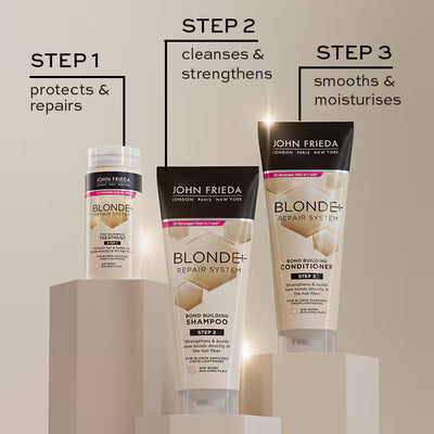 Superdrug John Frieda Blonde+ Repair System Shampoo Blond Hårpleie 250ml- Kjøp online på McGrocer