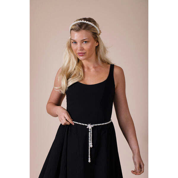 SVNX pearl chain belt in silver, 80-100cm (British brand)