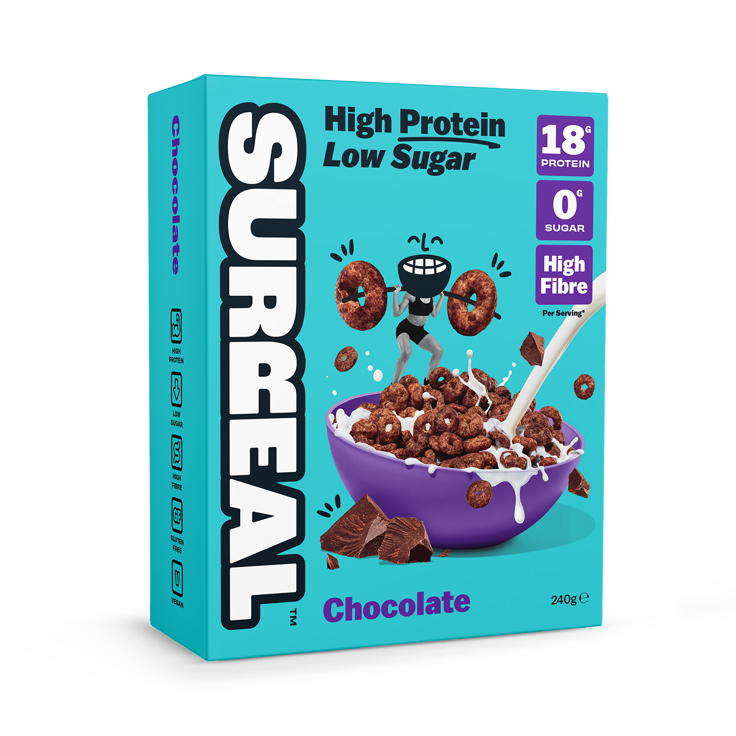 Surreal high protein cereal cocoa 240g, imported from the UK