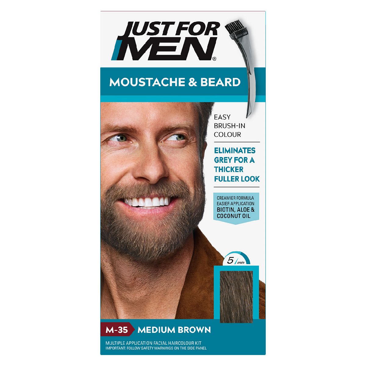 Just For Men Moustache & Beard Brush-In Colour Gel, Medium Brown GOODS Boots   