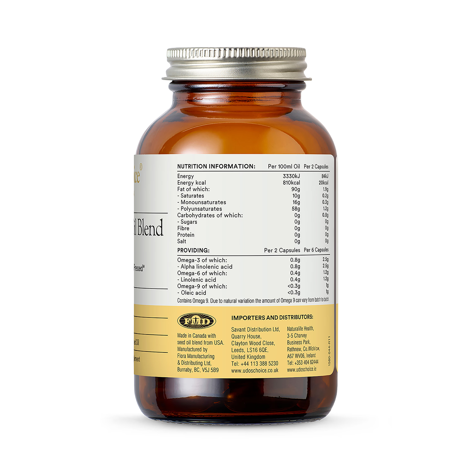 Udo's Omega 3-6-9 oil capsules 90 count - British product