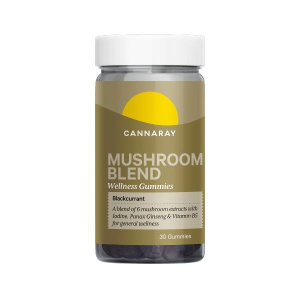 Cannaray mushroom blend gummies blackcurrant 30 count, imported from the UK
