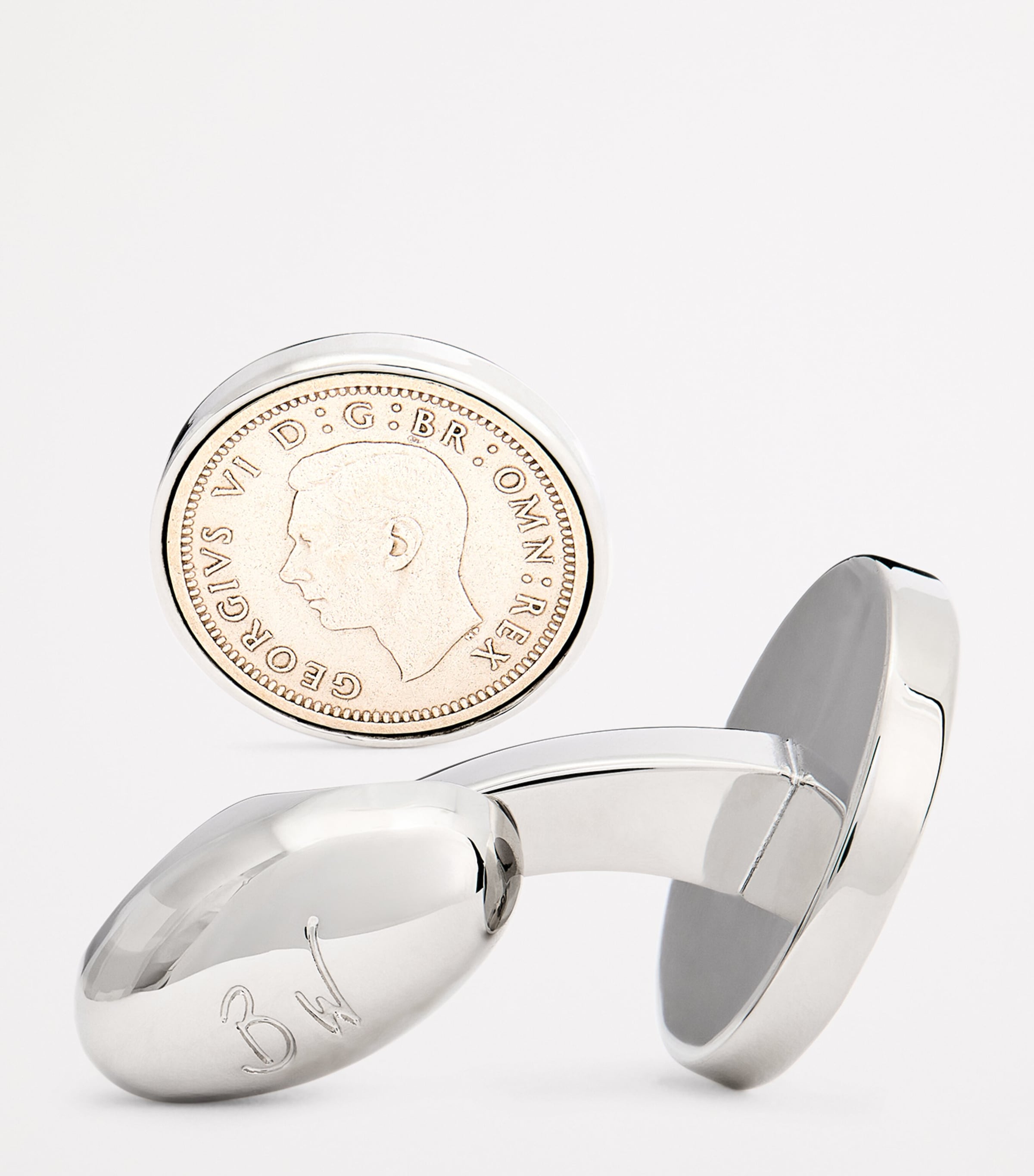 Babette Wasserman rhodium-plated coin cufflinks, UK version