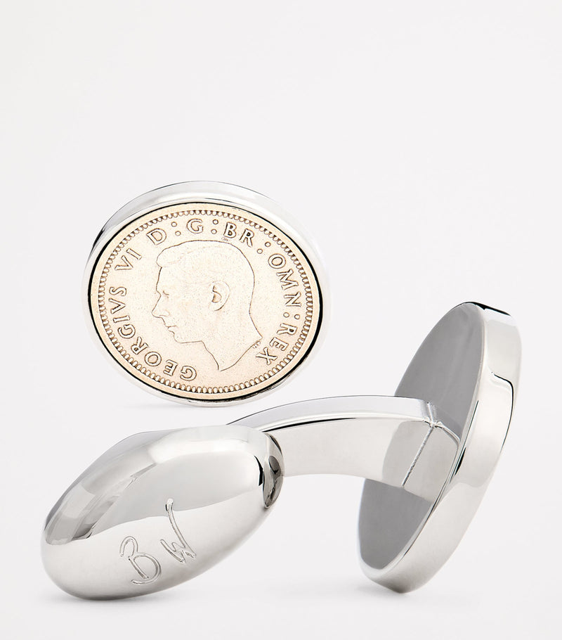 Babette Wasserman rhodium-plated coin cufflinks, UK version