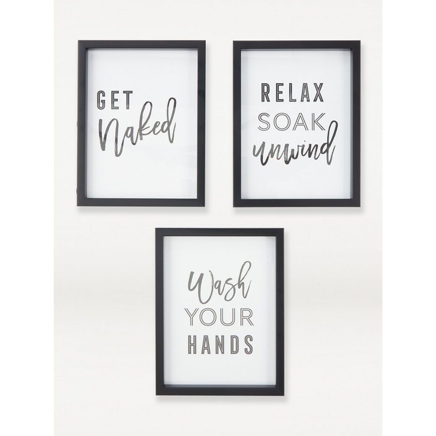 George Home Black Bathroom Slogan Framed Print 3-Pack General Household ASDA   