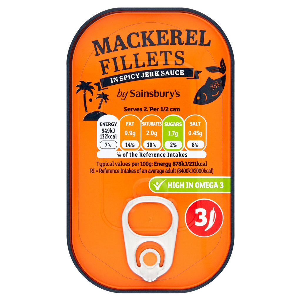 Sainsbury's Mackerel Fillets in Spicy Jerk Sauce 125g