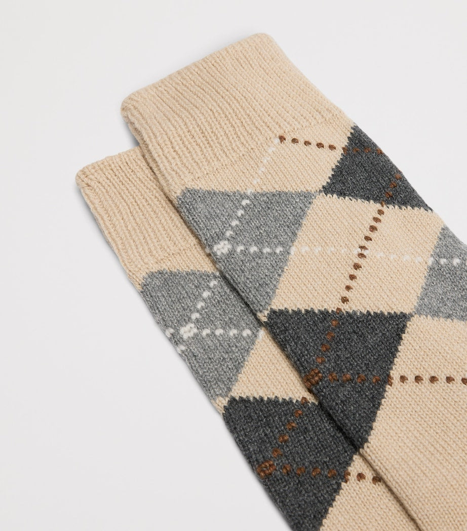 Dunhill cashmere-cotton argyle socks (British brand)
