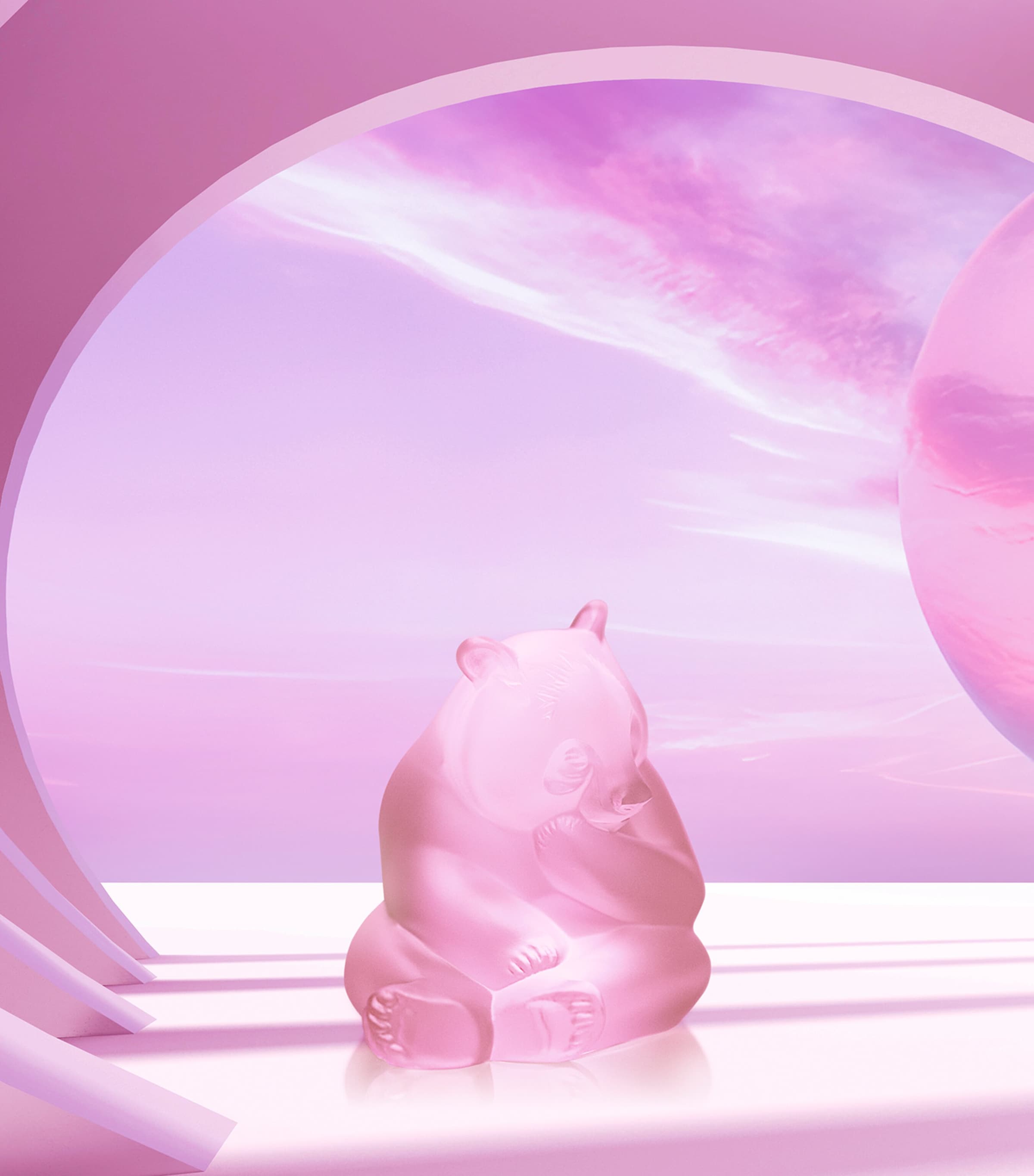 Lalique rose nebula panda crystal sculpture, UK version