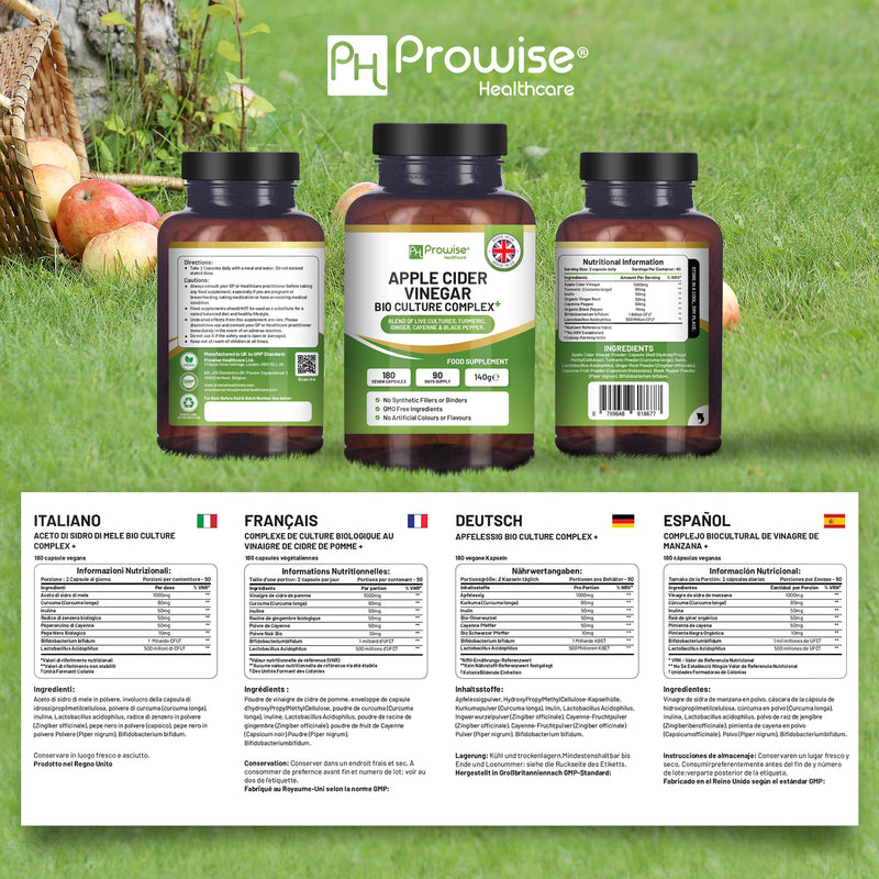 Prowise Healthcare apple cider vinegar with bio cultures capsules 1300mg, UK version