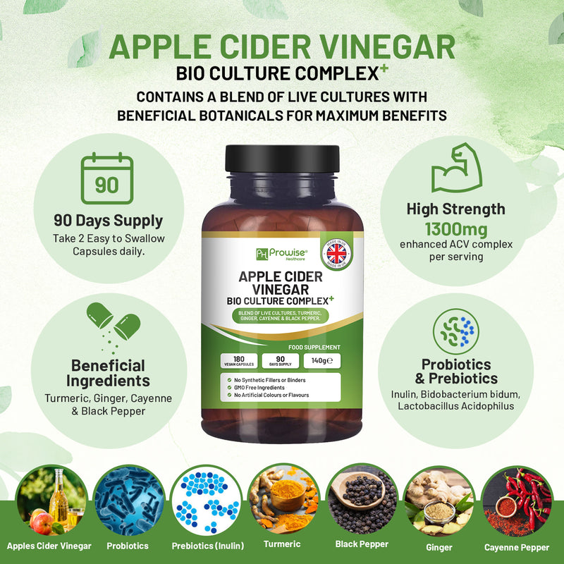 Prowise Healthcare apple cider vinegar with bio cultures capsules 1300mg, UK version