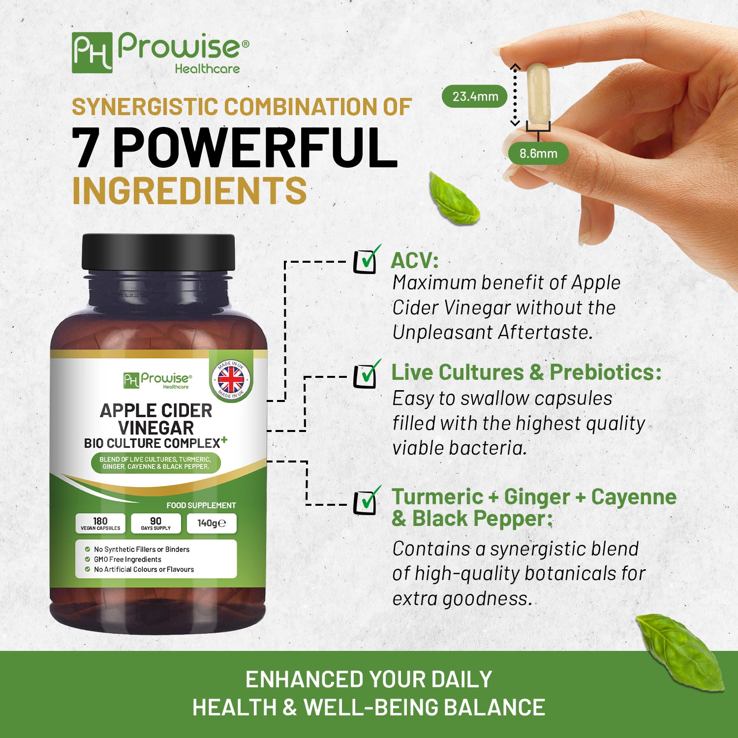 Prowise Healthcare apple cider vinegar with bio cultures capsules 1300mg, UK version