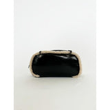 SVNX patent shoulder bag with Borg fur trim black - British product