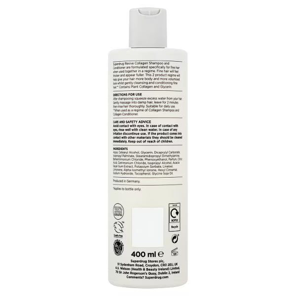 Superdrug collagen conditioner for fine hair 400ml (British brand)