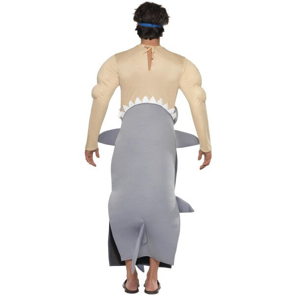 Smiffys man eating shark costume in grey with bodysuit and goggles, UK version