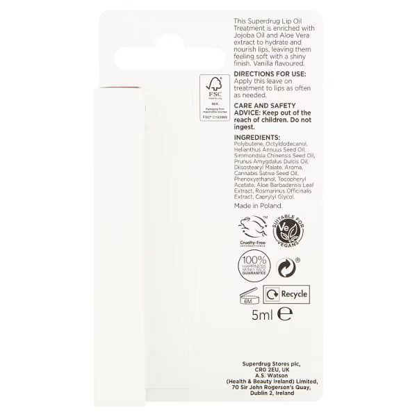 Superdrug Lippenöl Vanille 5ml - Britisches Produkt