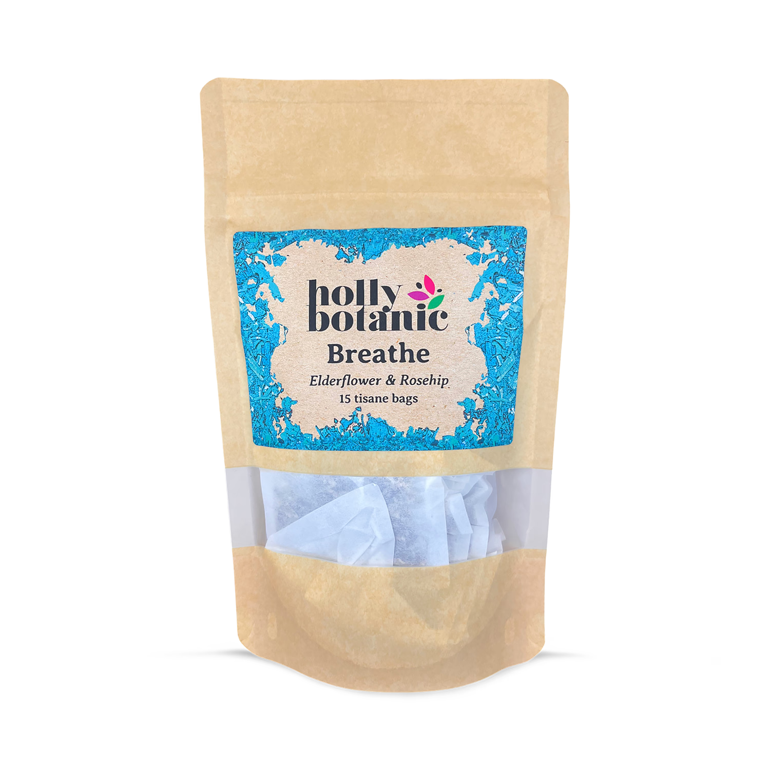Holly Botanic Breathe Tisane elderflower rosehip 15 tea bags, imported from the UK