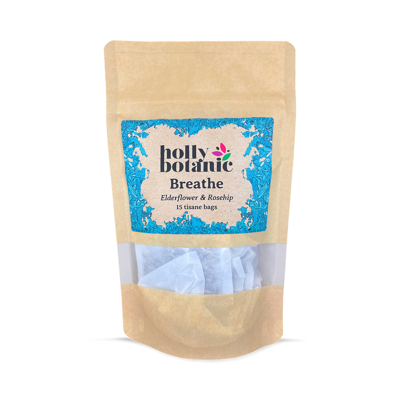 Holly Botanic Breathe Tisane elderflower rosehip 15 tea bags, imported from the UK