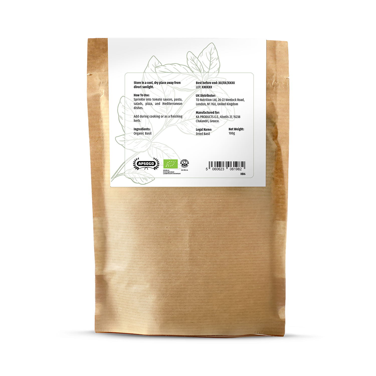 APSOGO organic dried basil 100g - British product