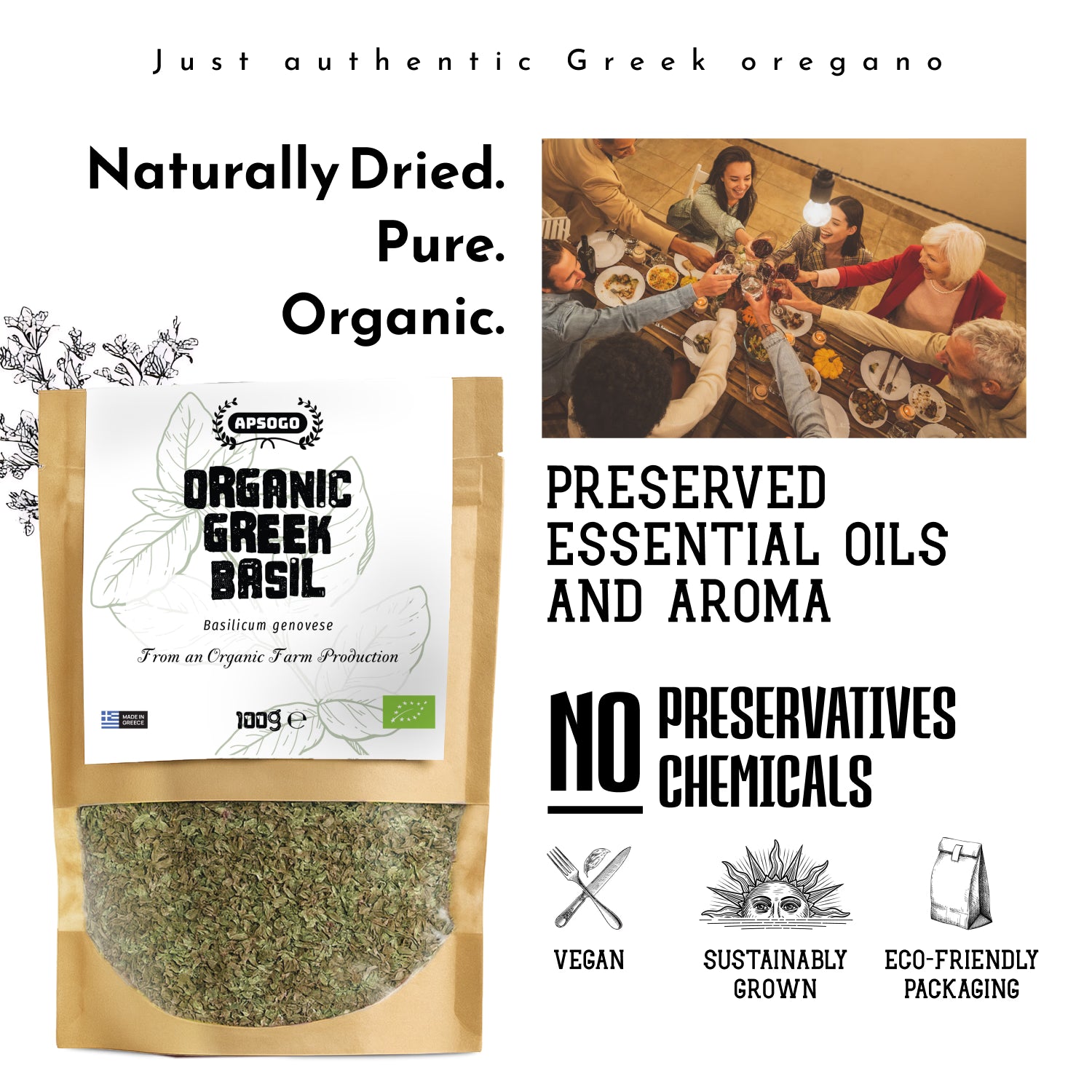 APSOGO organic dried basil 100g - British product