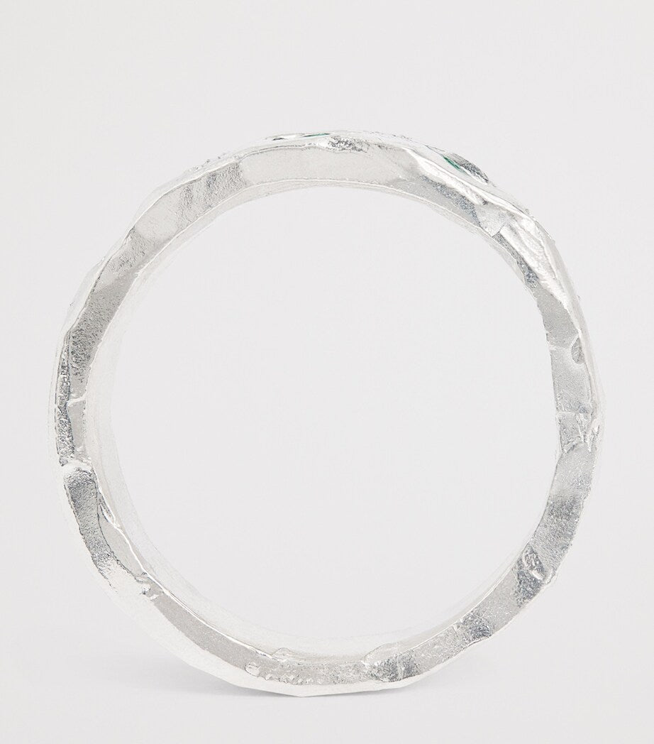 THE OUZE sterling silver and emerald scatter ring (British brand)