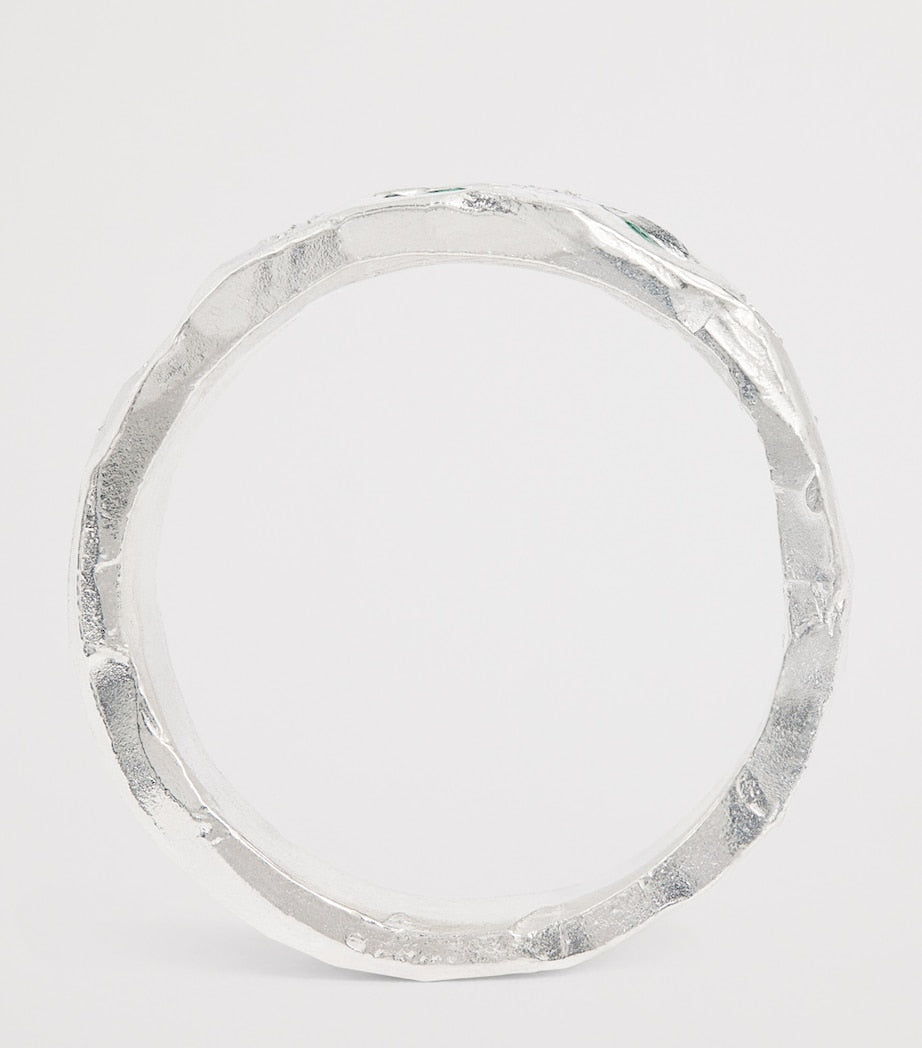 THE OUZE sterling silver and emerald scatter ring (British brand)