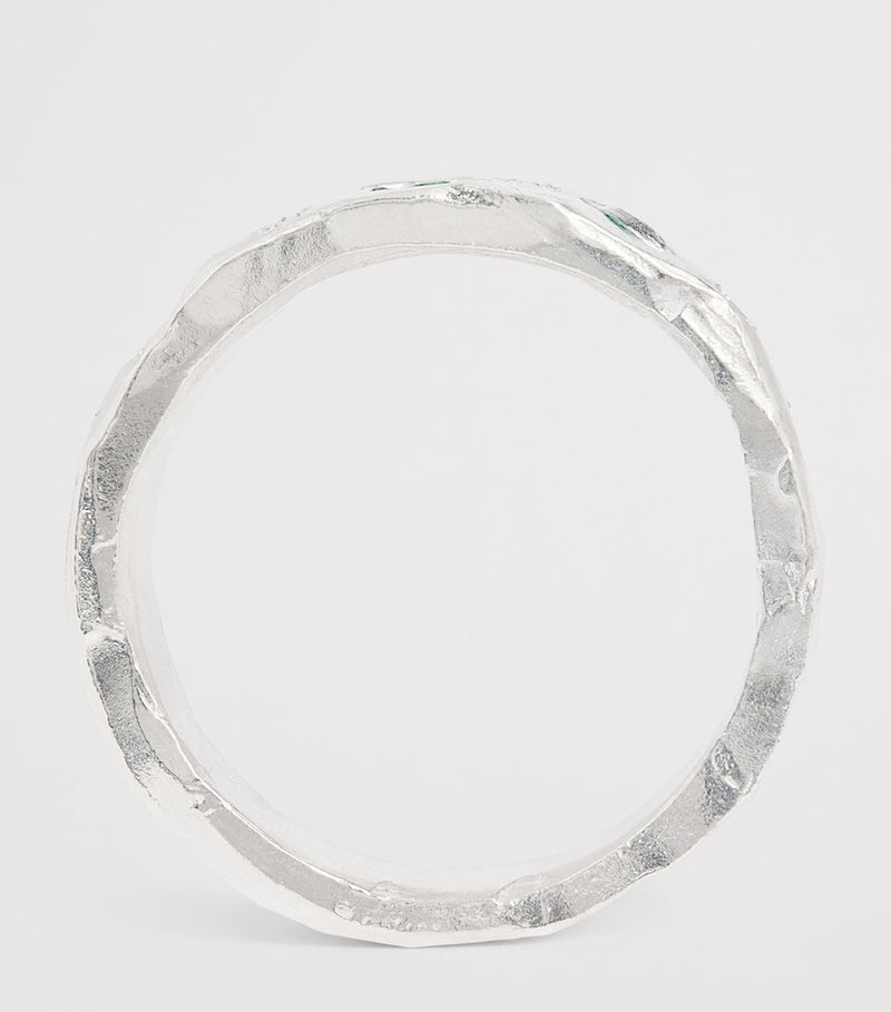 THE OUZE sterling silver and emerald scatter ring (British brand)