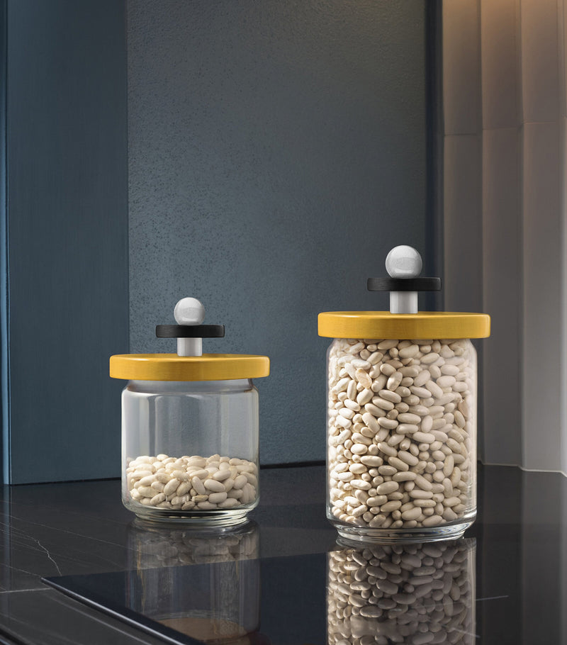 Alessi storage jar glass and beech wood - British product