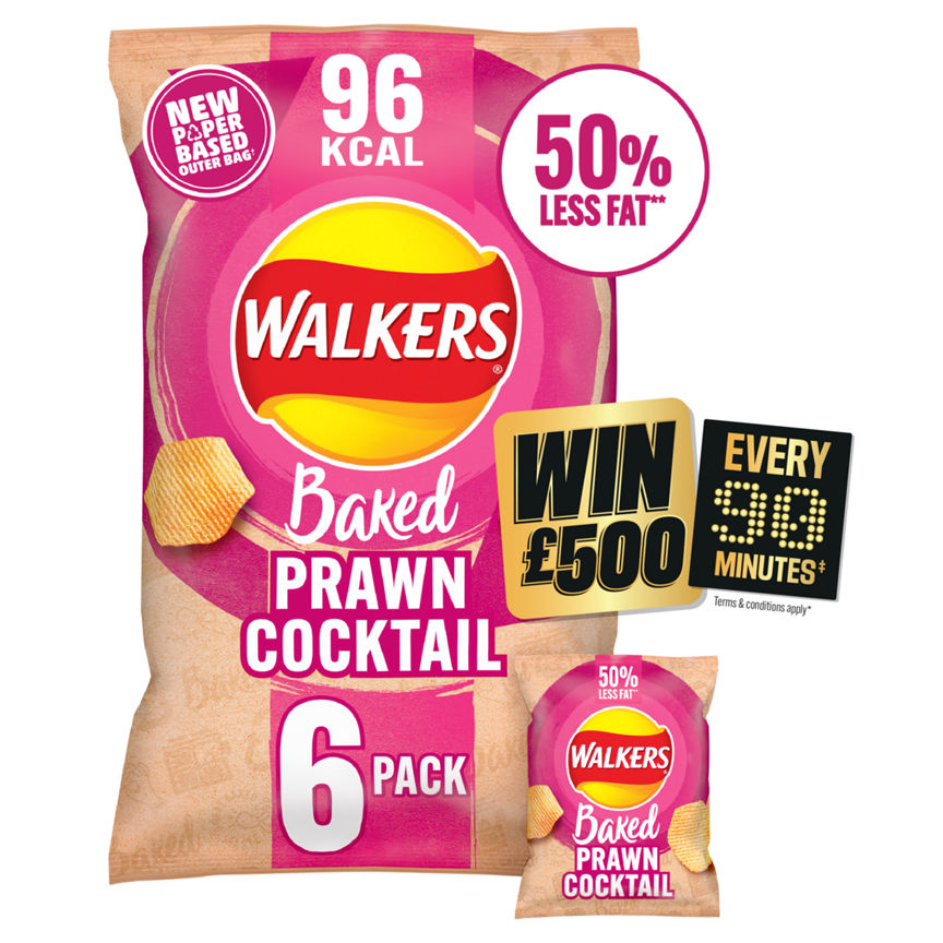 Walkers Baked Prawn Cocktail Multipack Snacks Crisps 6 x 22g GOODS ASDA   