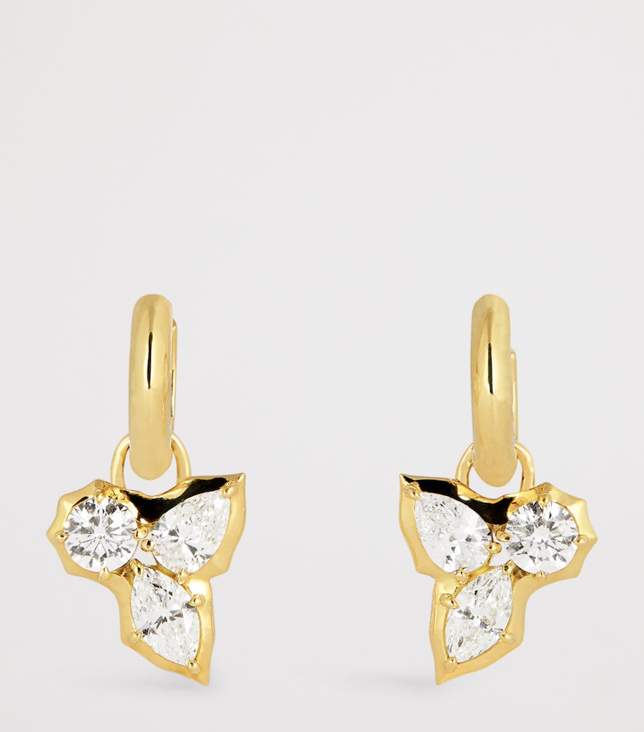 Jade Trau Poppy huggie earrings in yellow gold with diamonds, imported from the UK