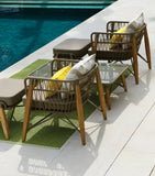 Pimlico Club outdoor armchair with teak wood and rope design, imported from the UK