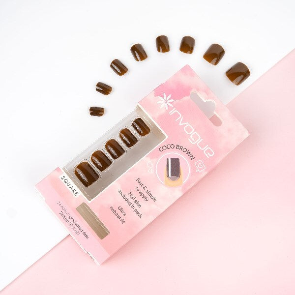 Invogue Coco Brown Square Nails - Pack of 24 GOODS Superdrug   