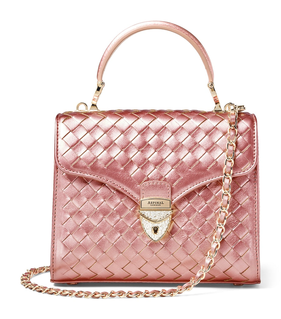 Aspinal of London midi metallic leather Mayfair handbag, UK version