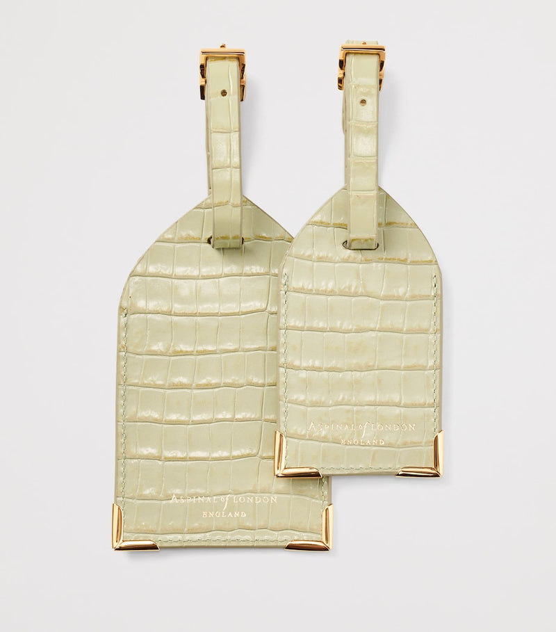 Aspinal of London leather luggage tags set of 2 with gold address cards - British product