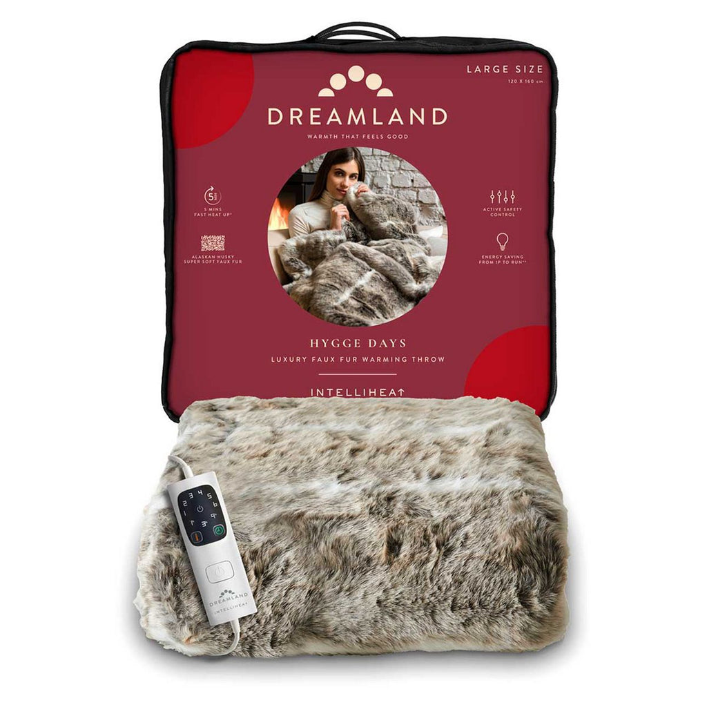 Dreamland Intelliheat Faux Fur Warming Throw - Alaskan Husky