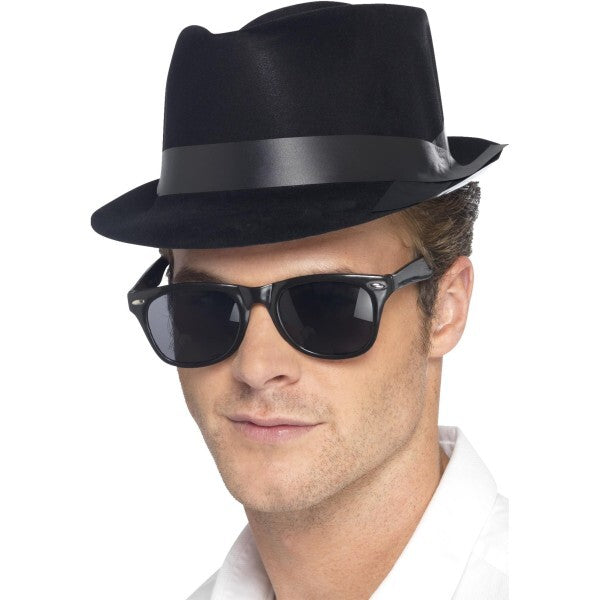 Smiffys Flocked Fedora Hat black plastic, UK version