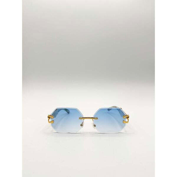 SVNX rimless oval geometric sunglasses in gold blue - British product