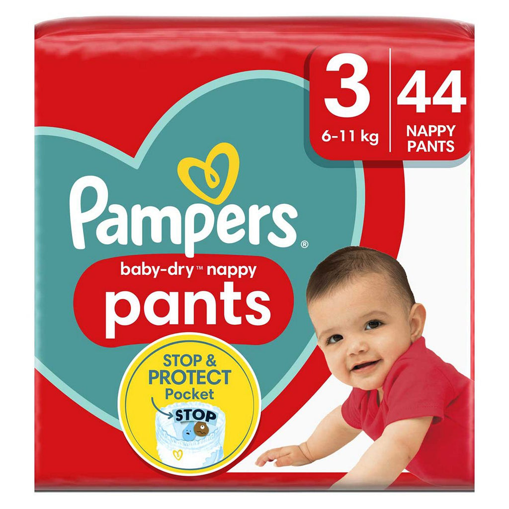 Pampers Baby-Dry Nappy Pants Size 3, 44 Nappies, 6kg-11kg, Essential Pack