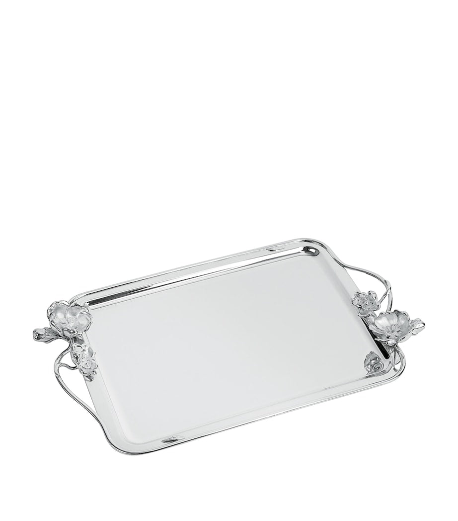 Christofle Anemone serving tray in polished silver plate, 43cm by 31cm - British product