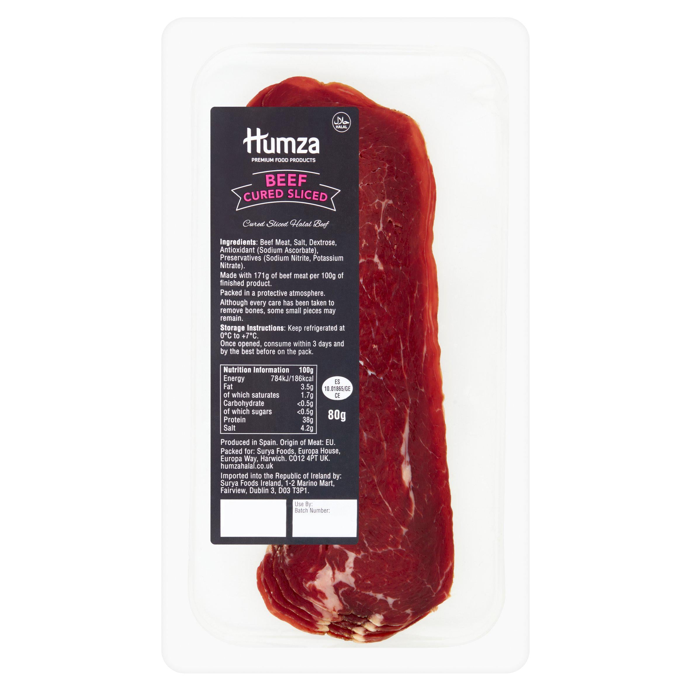Humza Beef Cured Sliced 80g GOODS Sainsburys   