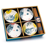 Flower pattern rice bowl and chopstick set 4 sets - British product
