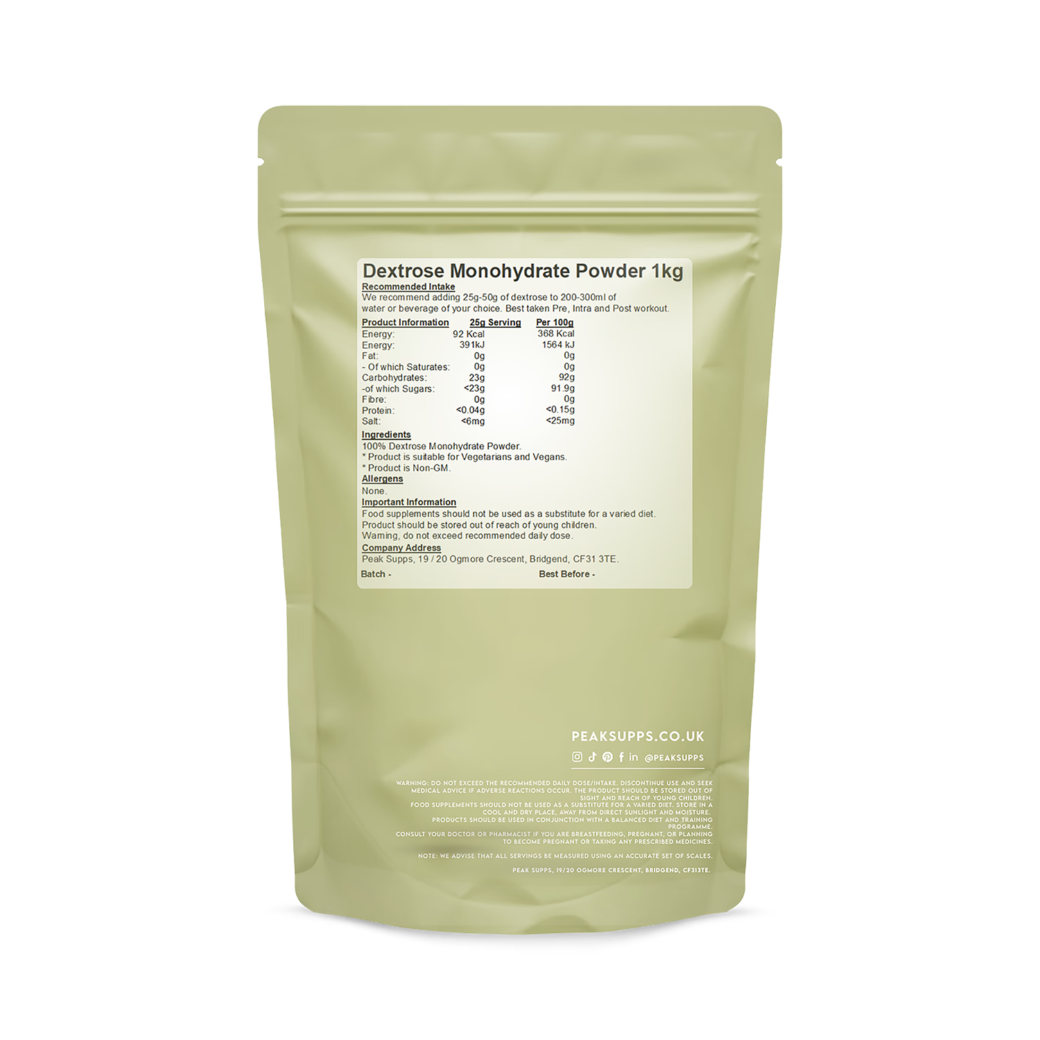 Peak Supps Dextrose Monohydrate Powder 1kg (British brand)