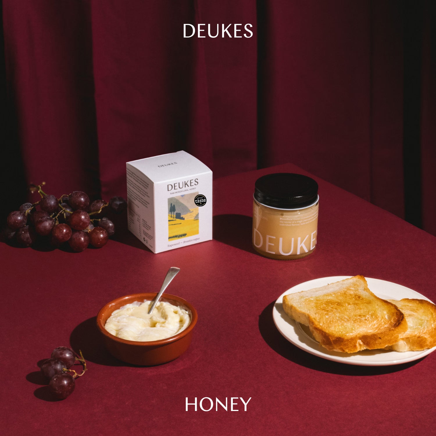 Deukes raw monofloral rapeseed honey 250g, UK version