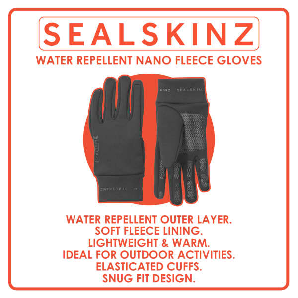 Sealskinz mens water repellent nano fleece gloves, imported from the UK