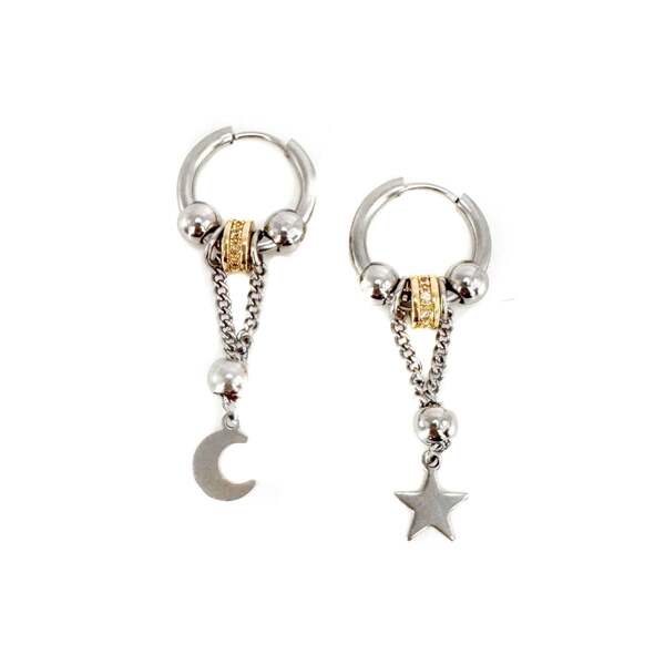 Luxe Tones Hecate crescent moon and star dangle earrings, UK version