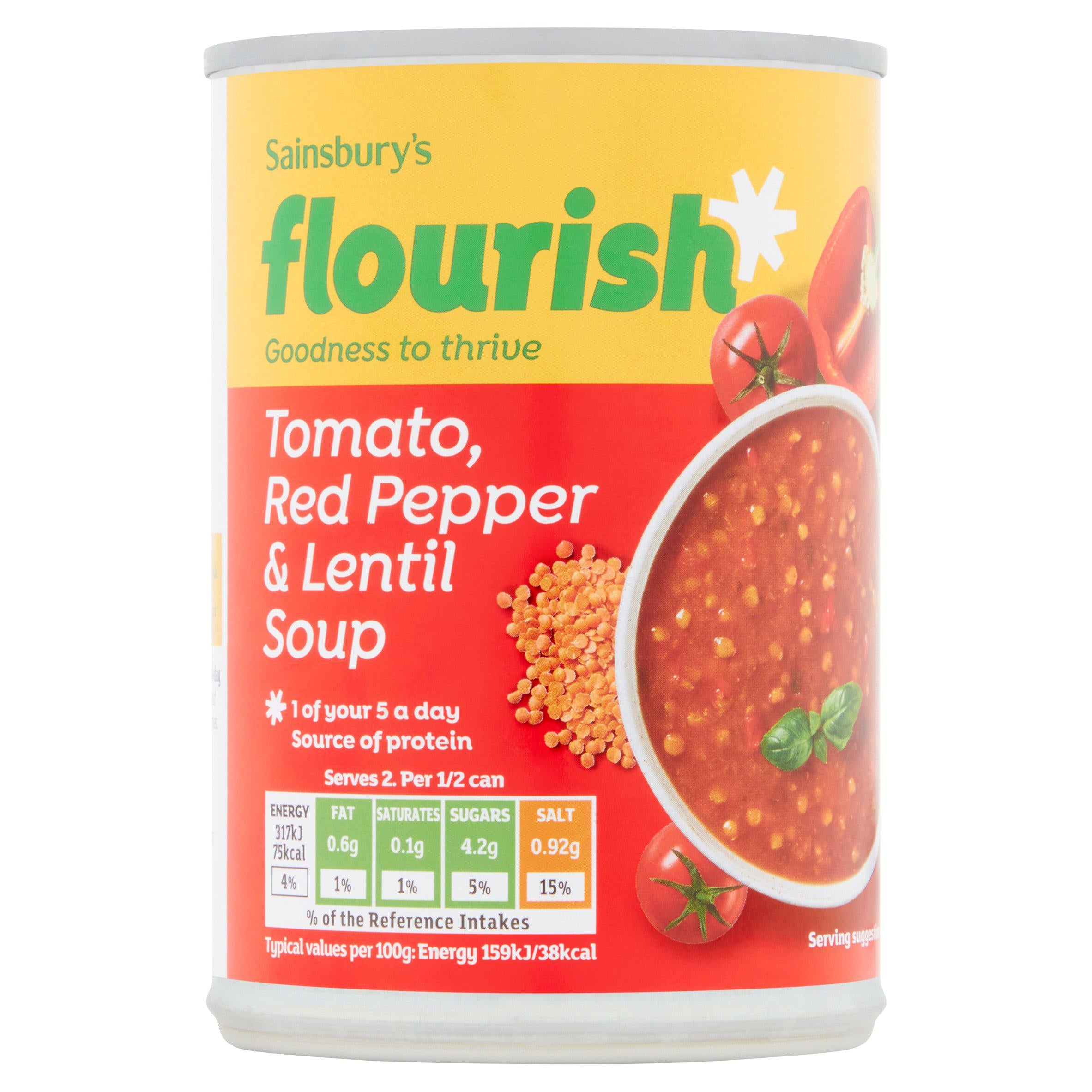 Sainsbury’s Flourish Tomato Red Pepper & Lentil Soup 400g Soups Sainsburys   