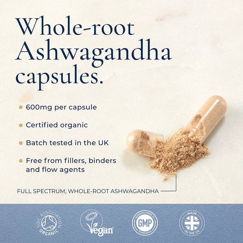 Ayurvediq organic ashwagandha root capsules 120 count, UK version