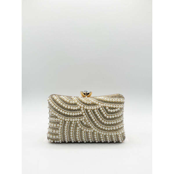 SVNX gold pearl embellished clutch bag, UK version